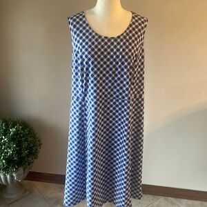ELLOS plus blue white Gingham check jersey dress 22/24 1X lots of stretch EUC